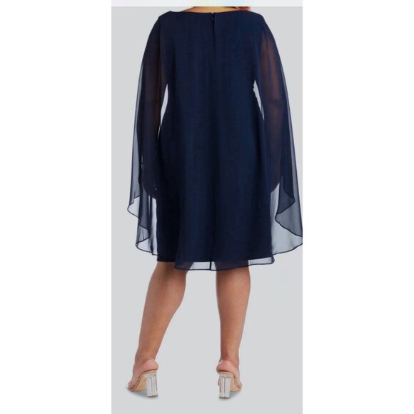 R&M Richards Womens Navy Blue Dress With Rhinestone Detail & Sheer Sleeves Style - Picture 9 of 10